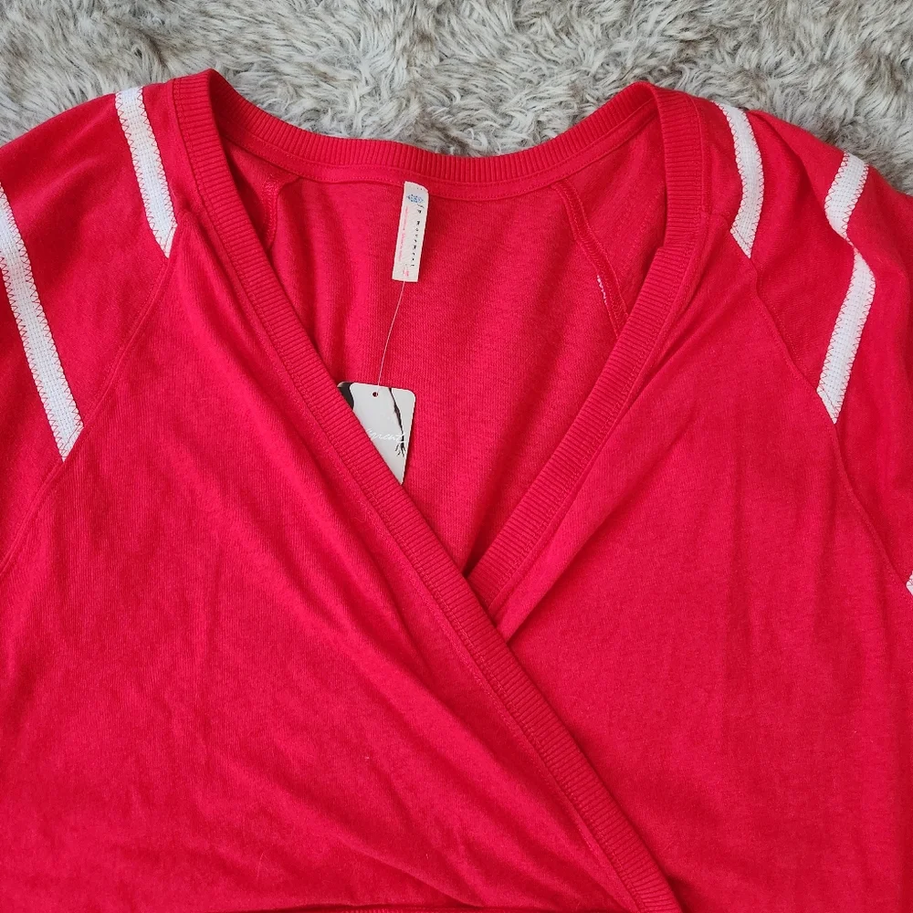Free People FP Movement Aerial Long Sleeve Top Red & White Women's‎ Size Large